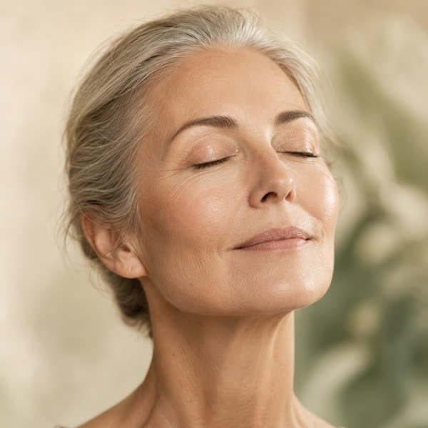Volute de crème riche étalée, fond olive — collection Peau mature